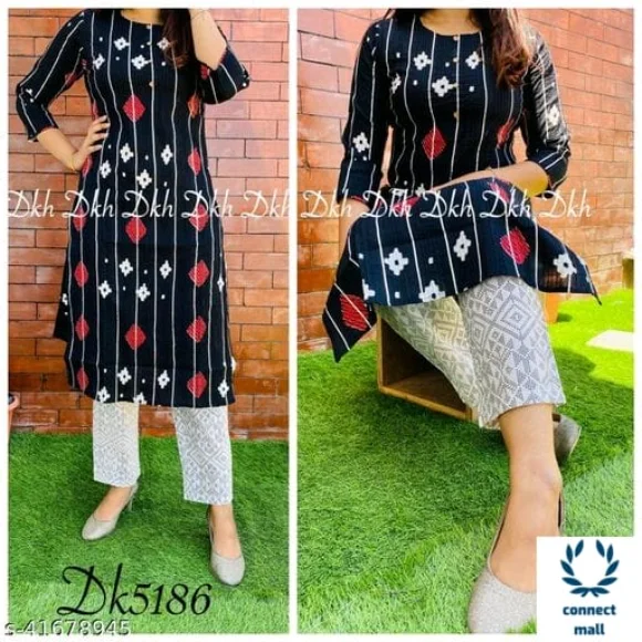 ALISHA Women Straight Black Kurti And Bottom Set - XL